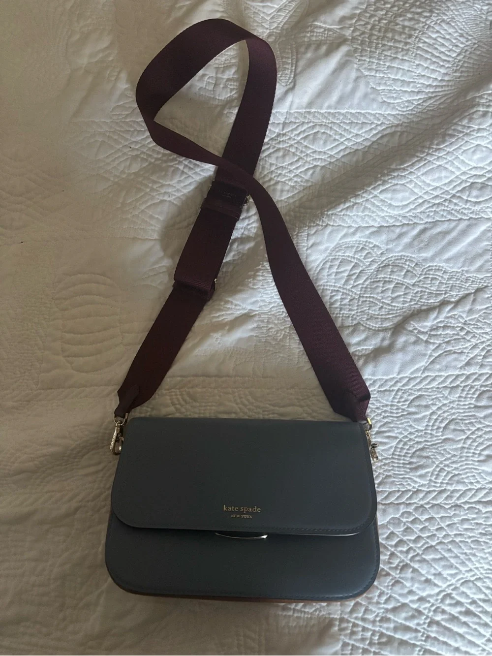 kate spade gray leather crossbody with burgundy strap